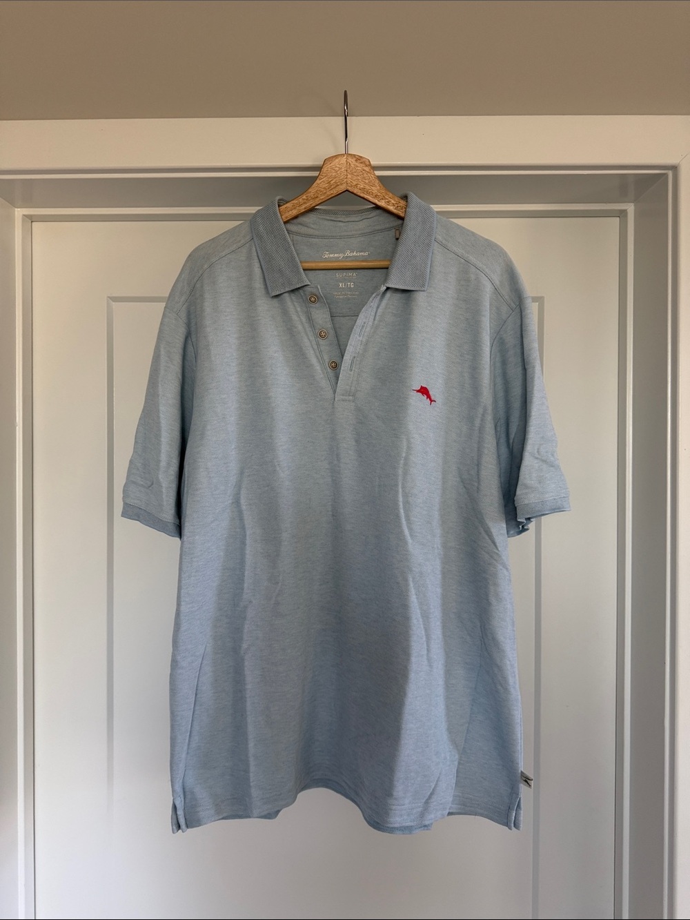Tommy Bahama Light Blue Polo with Red Fish Logo